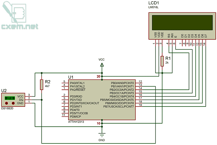 Принципиальная схема ds18b20