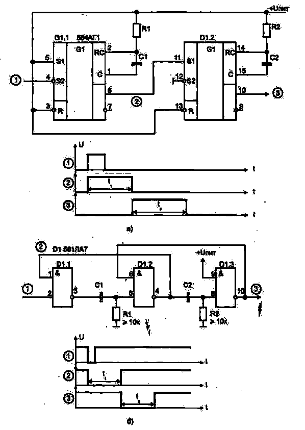 Схемы одновибраторов на микросхемах 561 серии