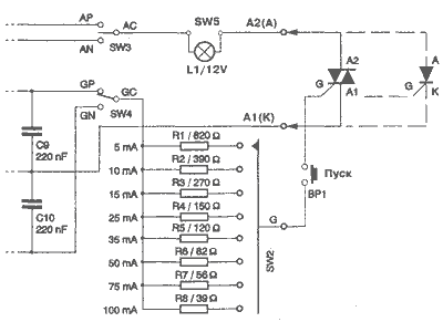 Прибор для проверки тиристоров схема