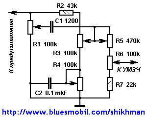 Схема пассивного регулятора тембра с алиэкспресс
