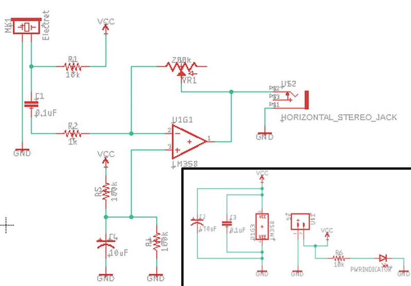 Предусилитель для электретного микрофона на LM358