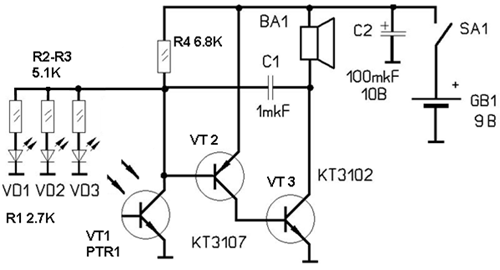 Имитатор звуков схемы. Генератор звуковых эффектов микросхема. Схемы генераторов звуковых эффектов. Генератор, управляемый светом схема. Генератор звуковых эффектов на транзисторах.