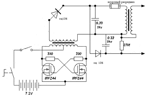 Мощный электрошокер схема
