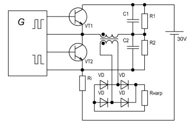 Полумостовая схема преобразователя напряжения