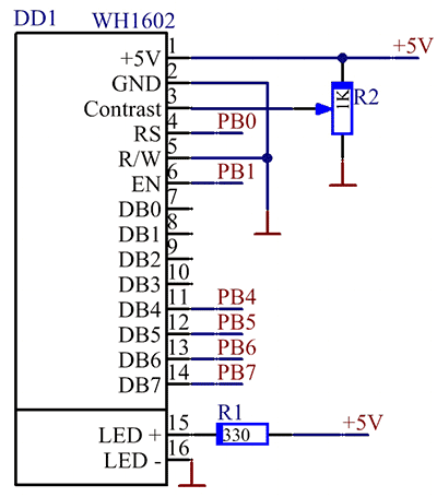 Lcd 1602 принципиальная схема