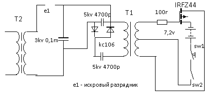 Высоковольтный модуль для электрошокера схема