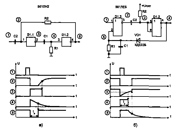 Схемы одновибраторов на микросхемах 561 серии