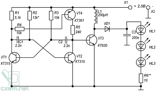 Схема фонарика космос accu678ex