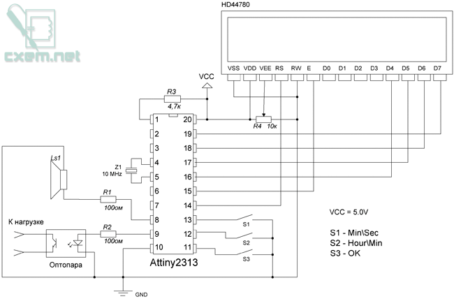 Схема электронного таймера. Схемы на микроконтроллер attiny2313. Кухонный таймер на attiny2313 схема. Часы с будильником attiny2313. Таймер на микроконтроллере attiny2313 с энкодером.